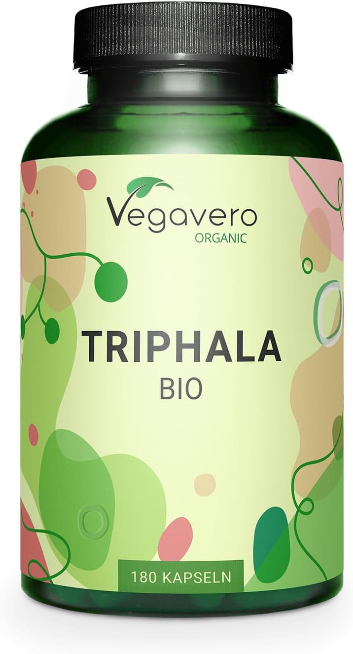 Vegavero Triphala BIO | 180 Kapseln | 650 mg pro Kapsel | 100% Bio-Qualität | Vegan | Laborgeprüft | Ohne Zusatzstoffe