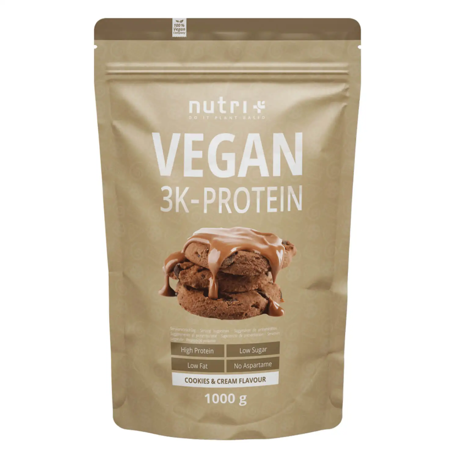 nutri+ 3K Proteinpulver Vegan | 1000 g | vegan | hoher Eiweißgehalt | mit 3 pflanzlichen Proteinen | cremige Konsistenz