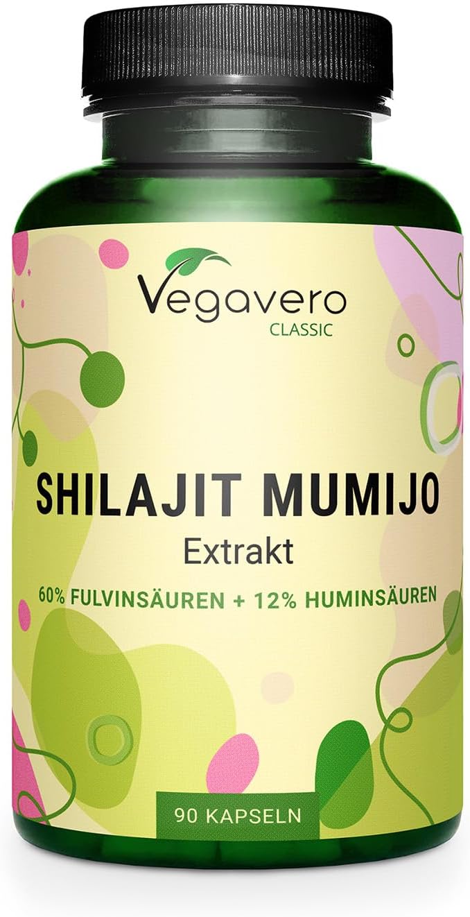 Vegavero Shilajit Mumijo | 90 Kapseln | 60% Fulvinsäuren und 12% Huminsäuren | Vegan