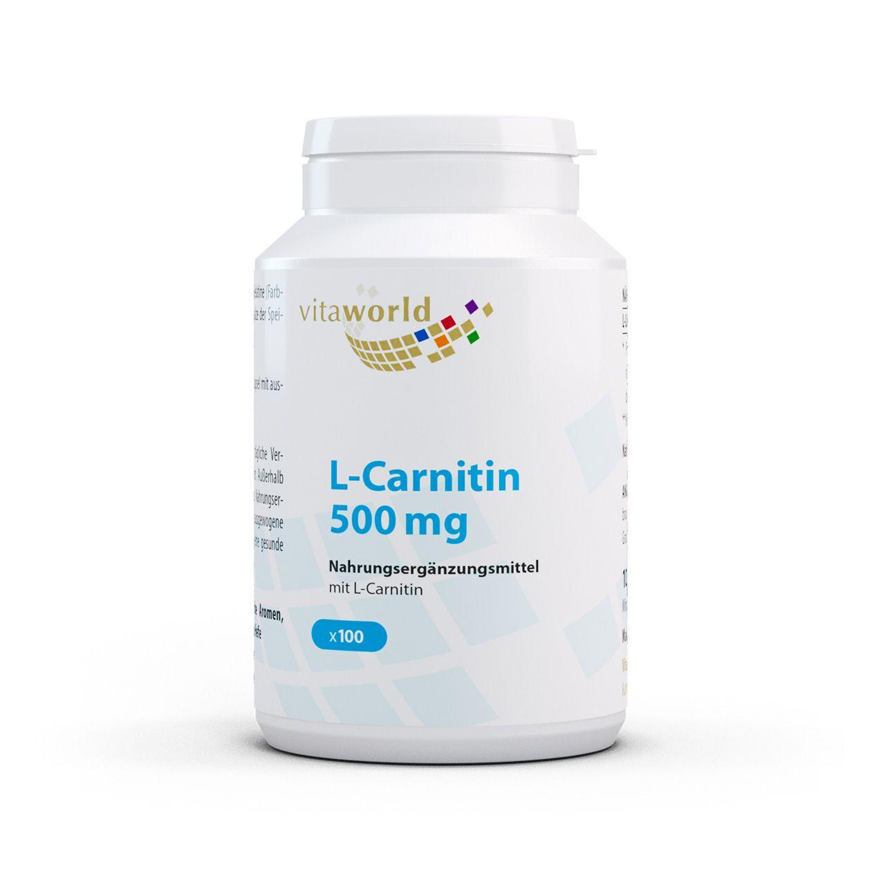 Vitaworld L-Carnitin 500 mg | 100 Kapseln | Hochreines Carnipure® | Wichtig für den Energiestoffwechsel | Vegan