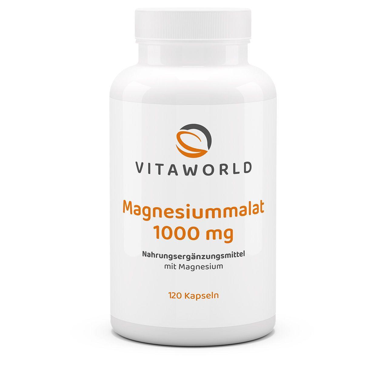 Vitaworld Magnesiummalat 1000 mg | 120 Kapseln | Hoch bioverfügbares Magnesium | Unterstützt Energiestoffwechsel | 300 mg pro 2 Kapseln | Vegan