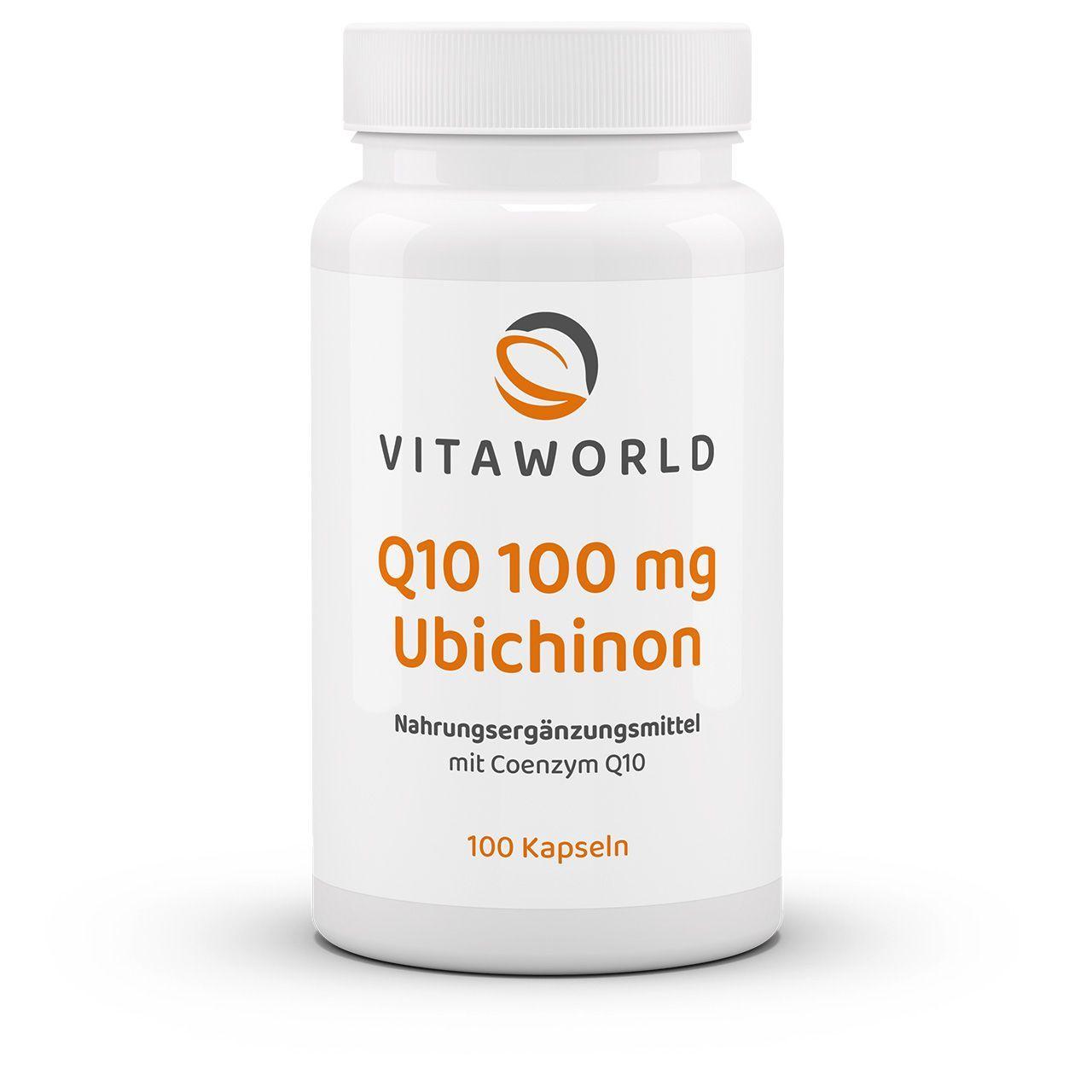 Vitaworld Q10 100 mg Ubichinon | 100 Kapseln | Natürliches Coenzym Q10 | Energiegewinnung | Hergestellt durch Hefe-Fermentation | Vegan