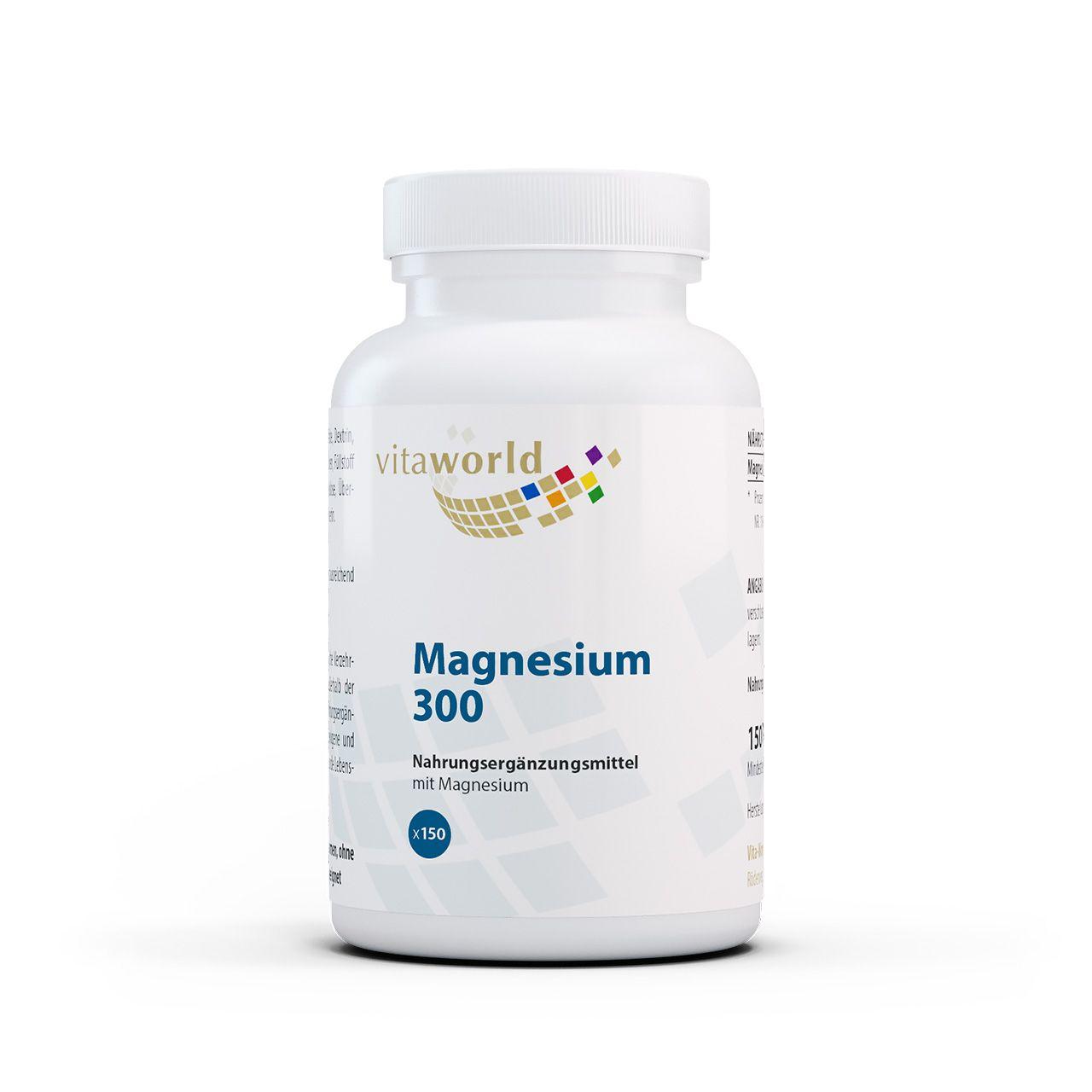 Vitaworld Magnesium 300 | 150 Tabletten | 300 mg reines Magnesium pro Tablette | Trägt zur Muskelfunktion bei | Für gesunde Knochen | Vegan