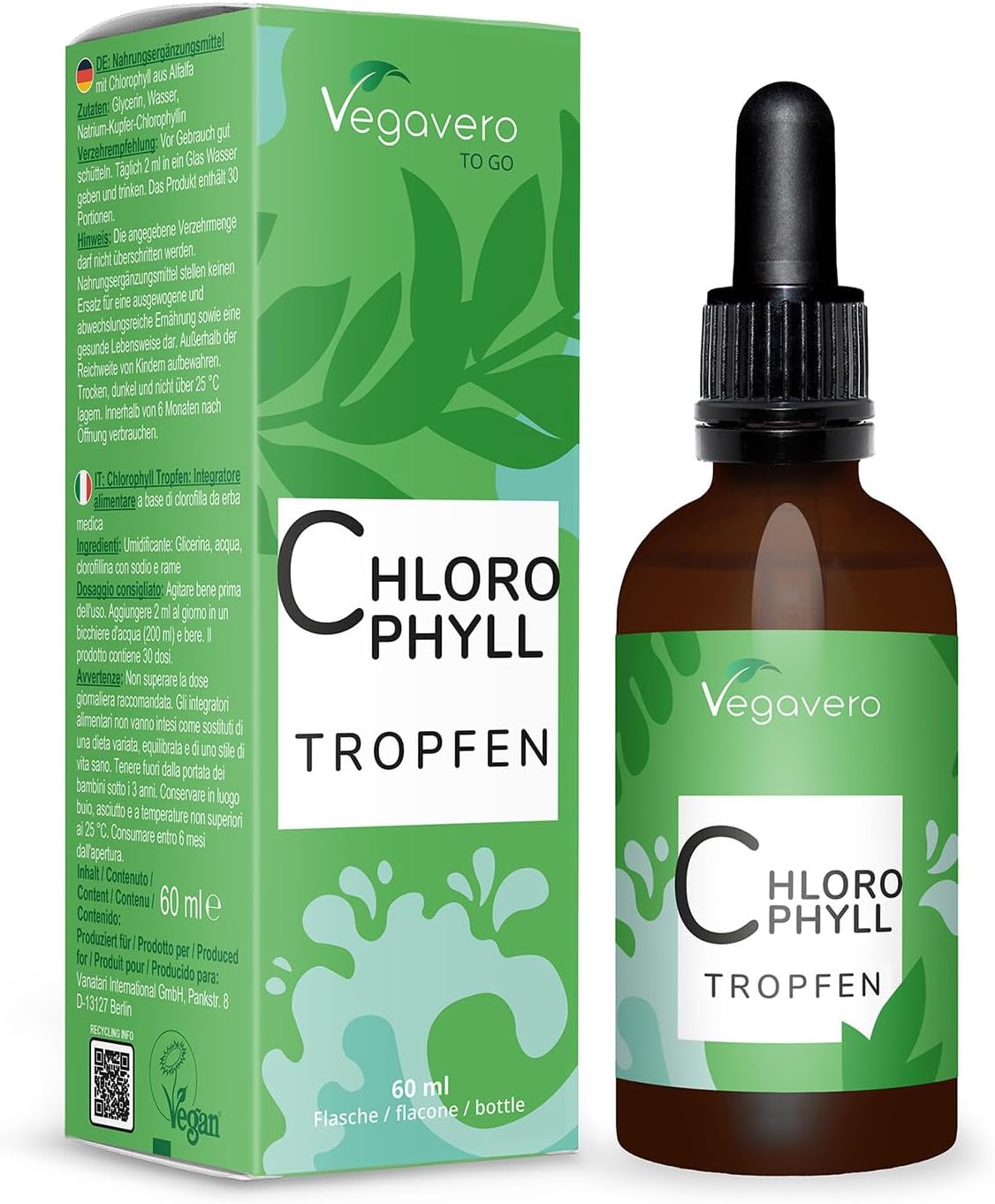 Vegavero Chlorophyll Tropfen | 60 ml | Hochdosiert | Alfalfa-Extrakt | Vegan | Laborgeprüft