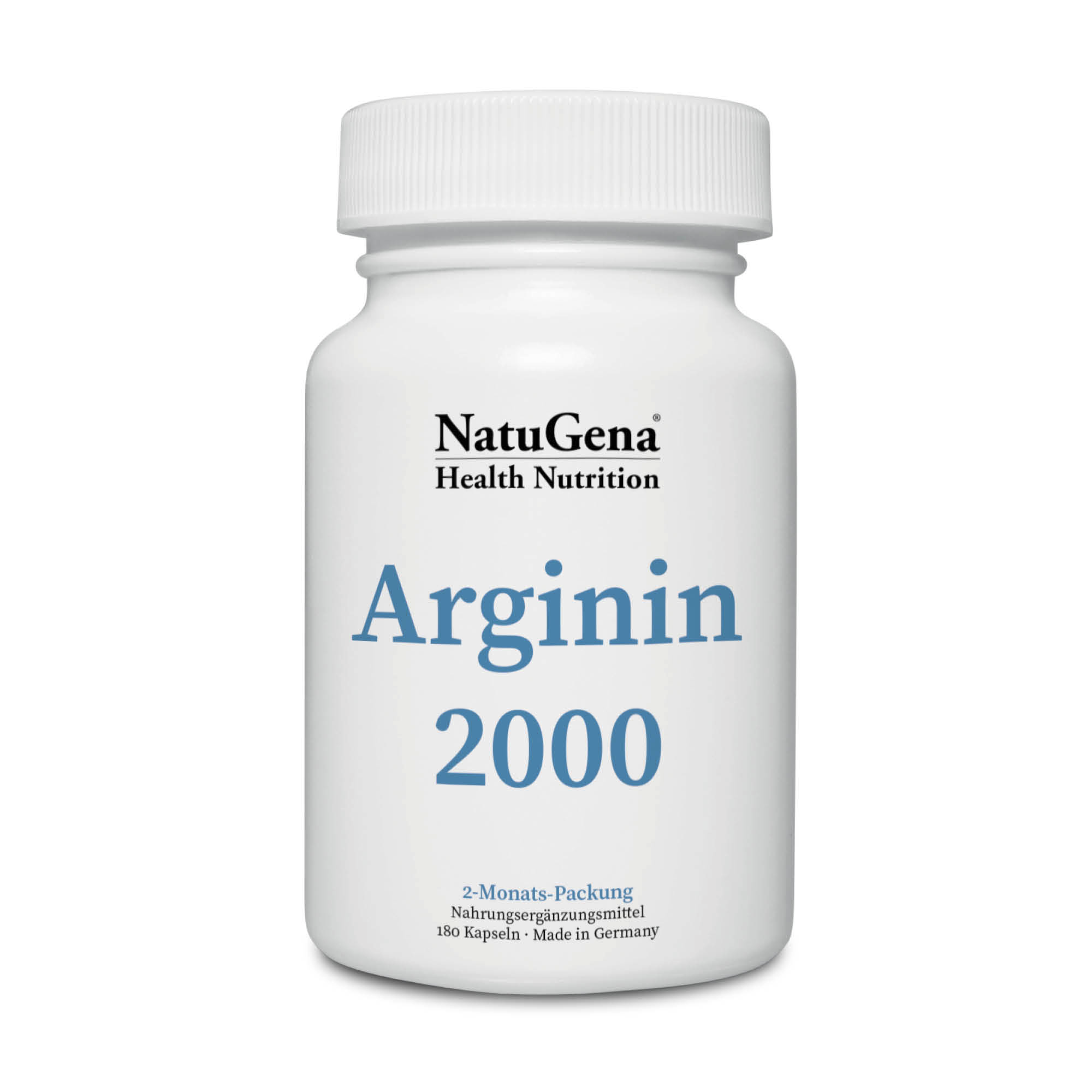 NatuGena Arginin 2000 | 180 Kapseln - Hochdosiertes L-Arginin Supplement für gesteigerten Bedarf und optimale NO-Verfügbarkeit
