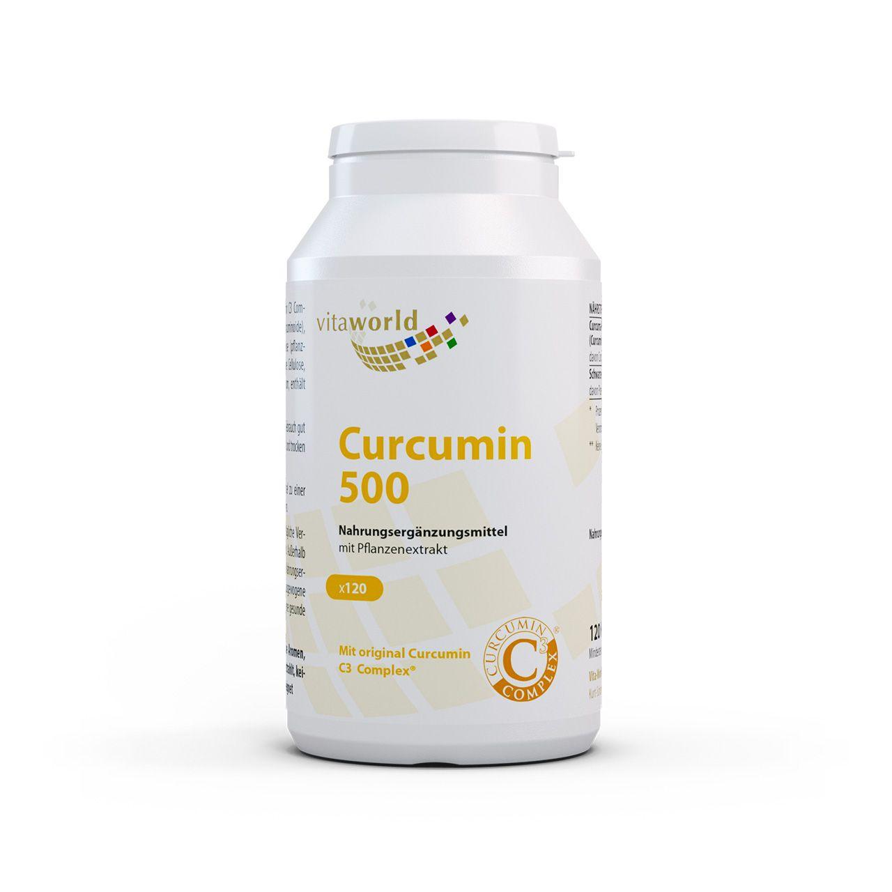 Vitaworld Curcumin 500 | 120 Kapseln | Original Curcumin C3 Complex | Hochdosiert mit 500 mg Curcuminoide | Verbesserte Resorption durch Schwarzen Pfeffer | Vegan