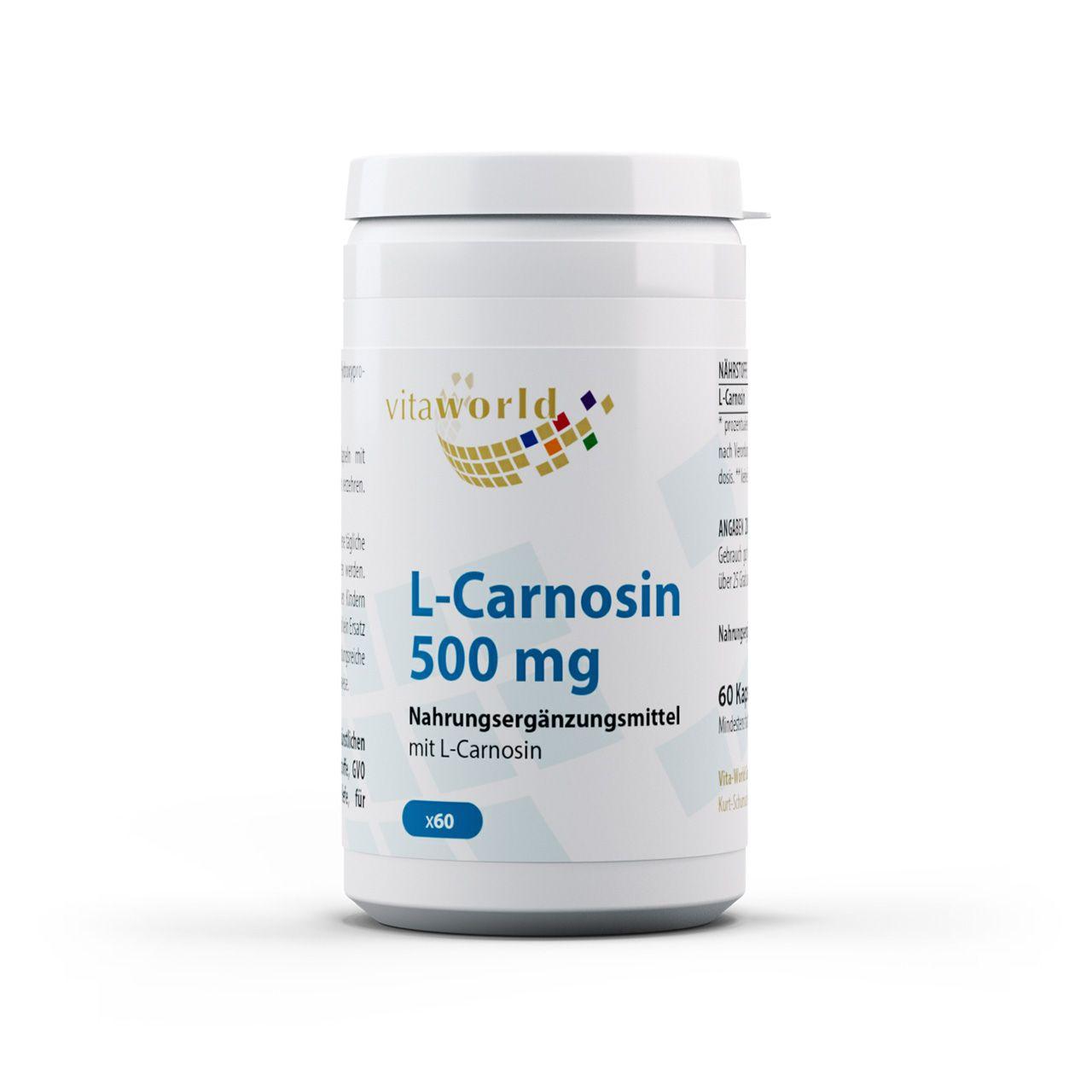 Vitaworld L-Carnosin 500 mg | 60 Kapseln | Natürliche körpereigene Substanz | Hohe Konzentration im Muskelgewebe | Vegan