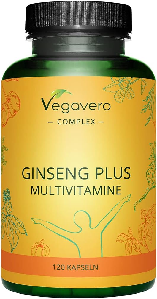 Vegavero Ginseng Plus | 120 Kapseln | Maca-Extrakt | Vitamine & Mineralien | Vegan | Hochdosiert