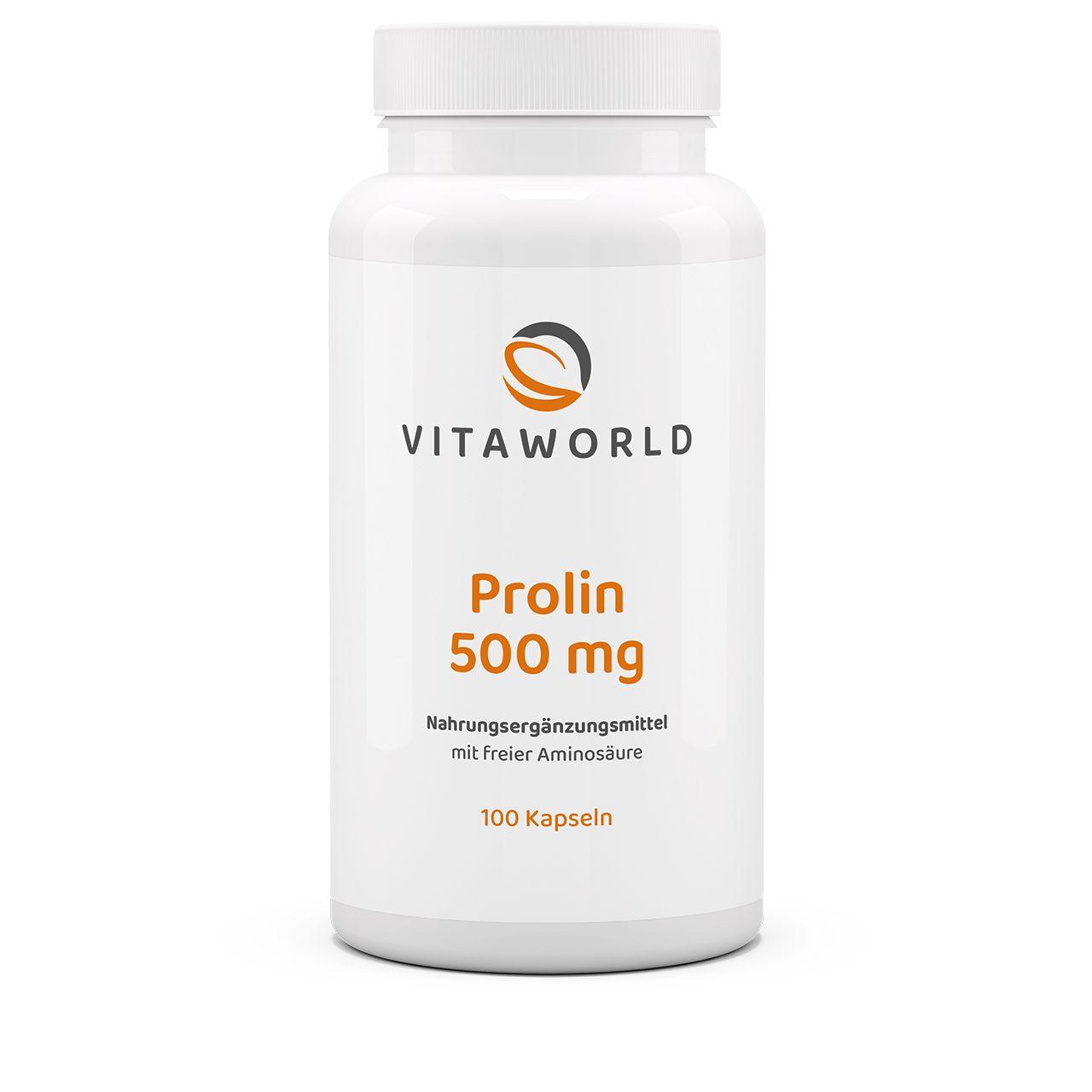 Vitaworld Prolin 500 mg | 100 Kapseln | Essentiell für Kollagenbildung | Unterstützt Bindegewebe | Mit L-Prolin | Vegan