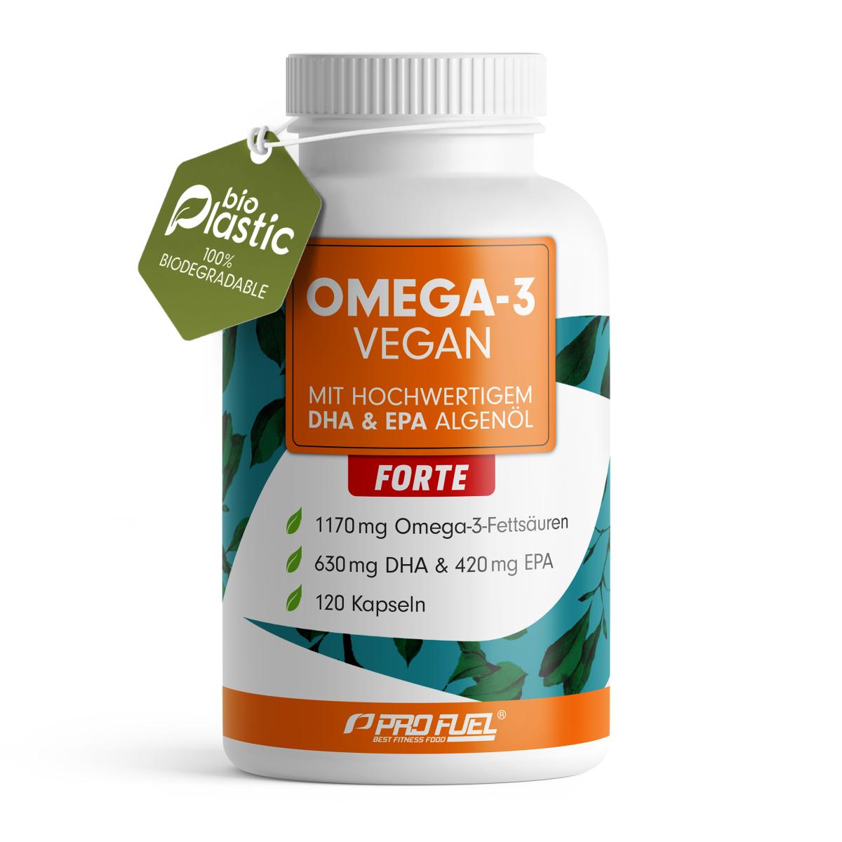 ProFuel Omega-3 Vegan Forte Kapseln | Hochdosiertes Algenöl | EPA & DHA | 100% Vegan | Made in Germany