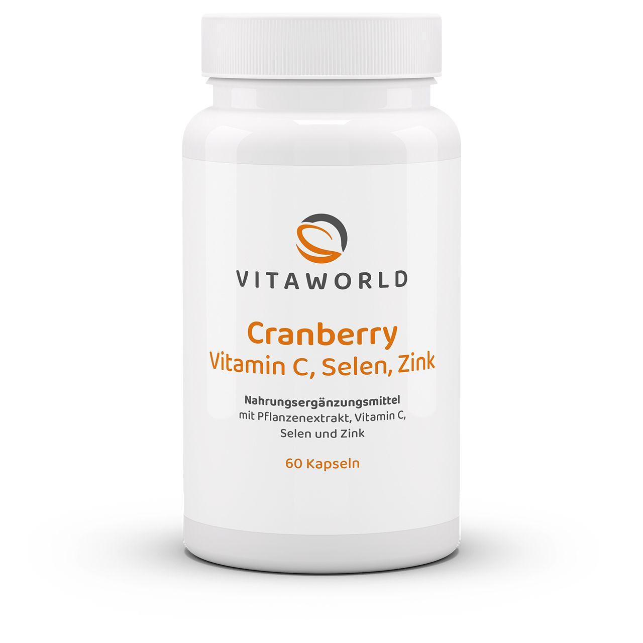 Vitaworld Cranberry Vitamin C + Selen + Zink | 60 Kapseln | Unterstützt Immunsystem | Superfood | Mit Proanthocyanidinen | Vegan