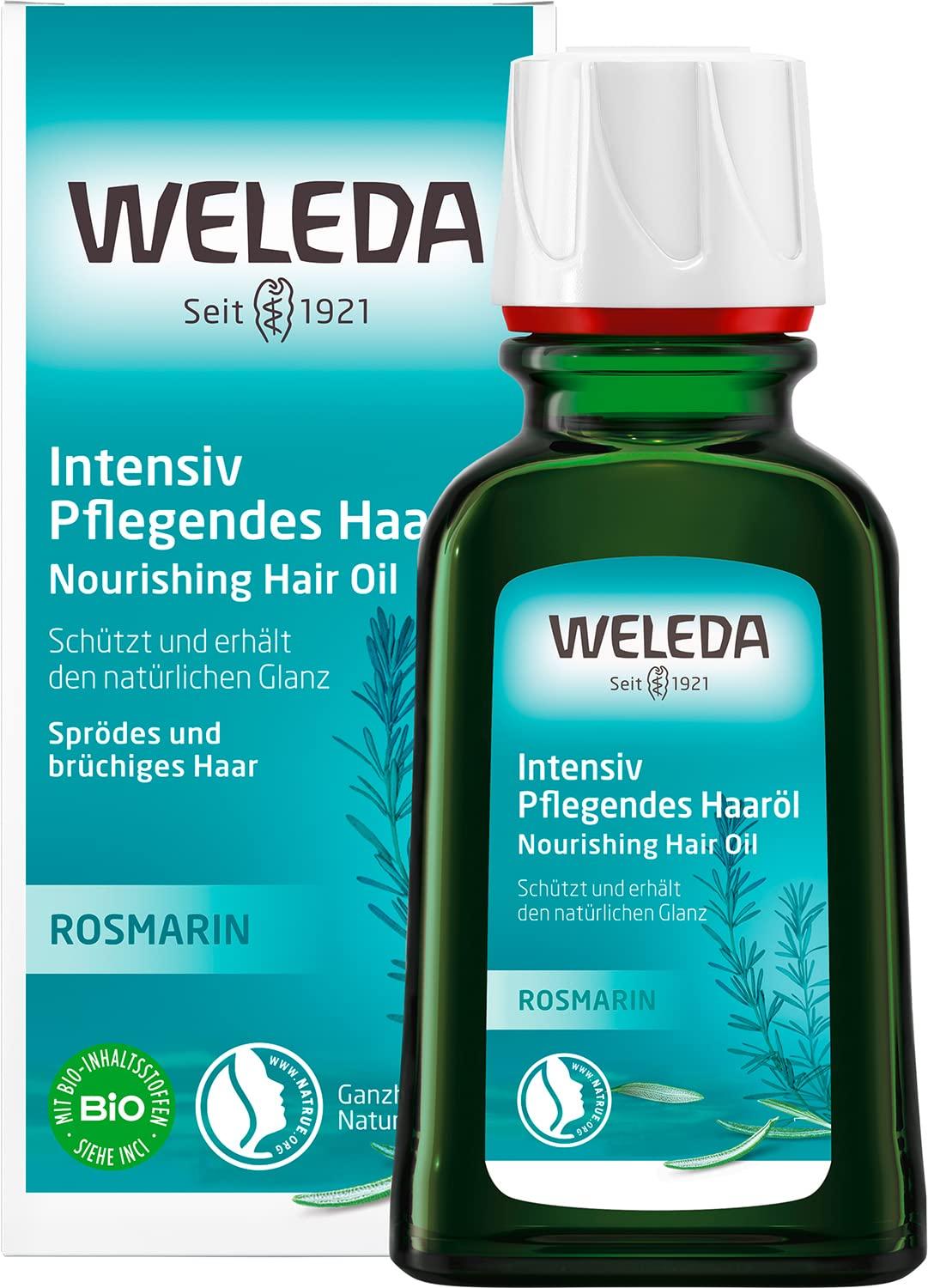 Weleda Intensiv pflegendes Haaröl | 50 ml | Für sprödes und brüchiges Haar | Rosmarinöl und Klettenwurzel | Pflegt intensiv | Schützt und erhält den natürlichen Glanz | Vegan