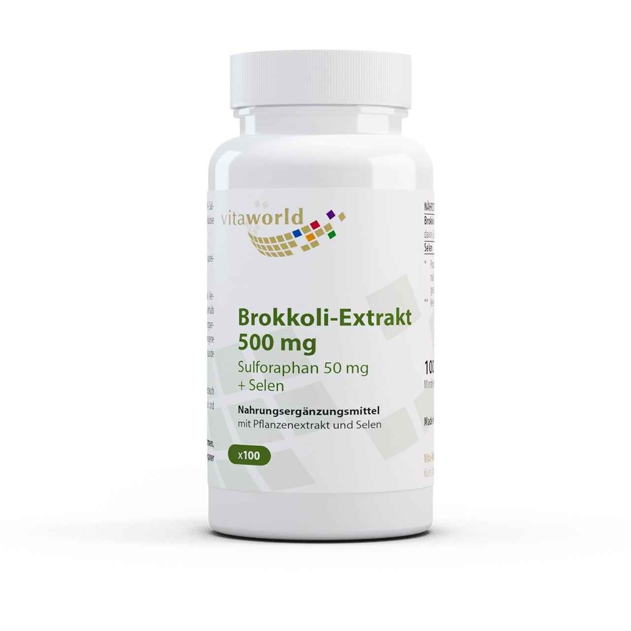 Vitaworld Brokkoli-Extrakt | 500 mg | 100 Kapseln | Mit 50 mg Sulforaphan & 55 µg Selen | Schutz der Zellen vor oxidativem Stress | Vegan