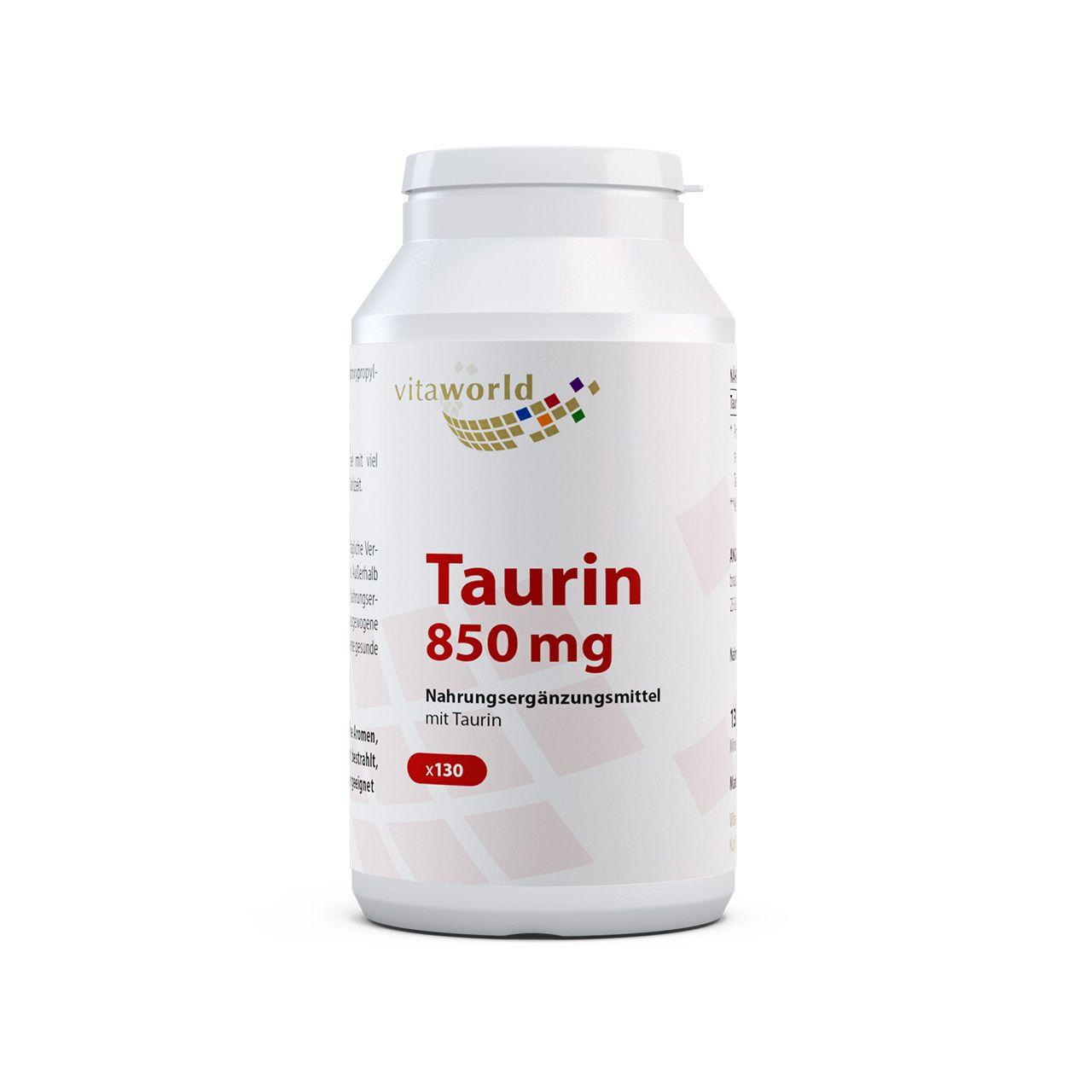 Vitaworld Taurin 850 mg | 130 Kapseln | Unterstützt die Zellfunktion und das Nervensystem | Hoher Tauringehalt für Muskelzellen und Gehirn | Vegan