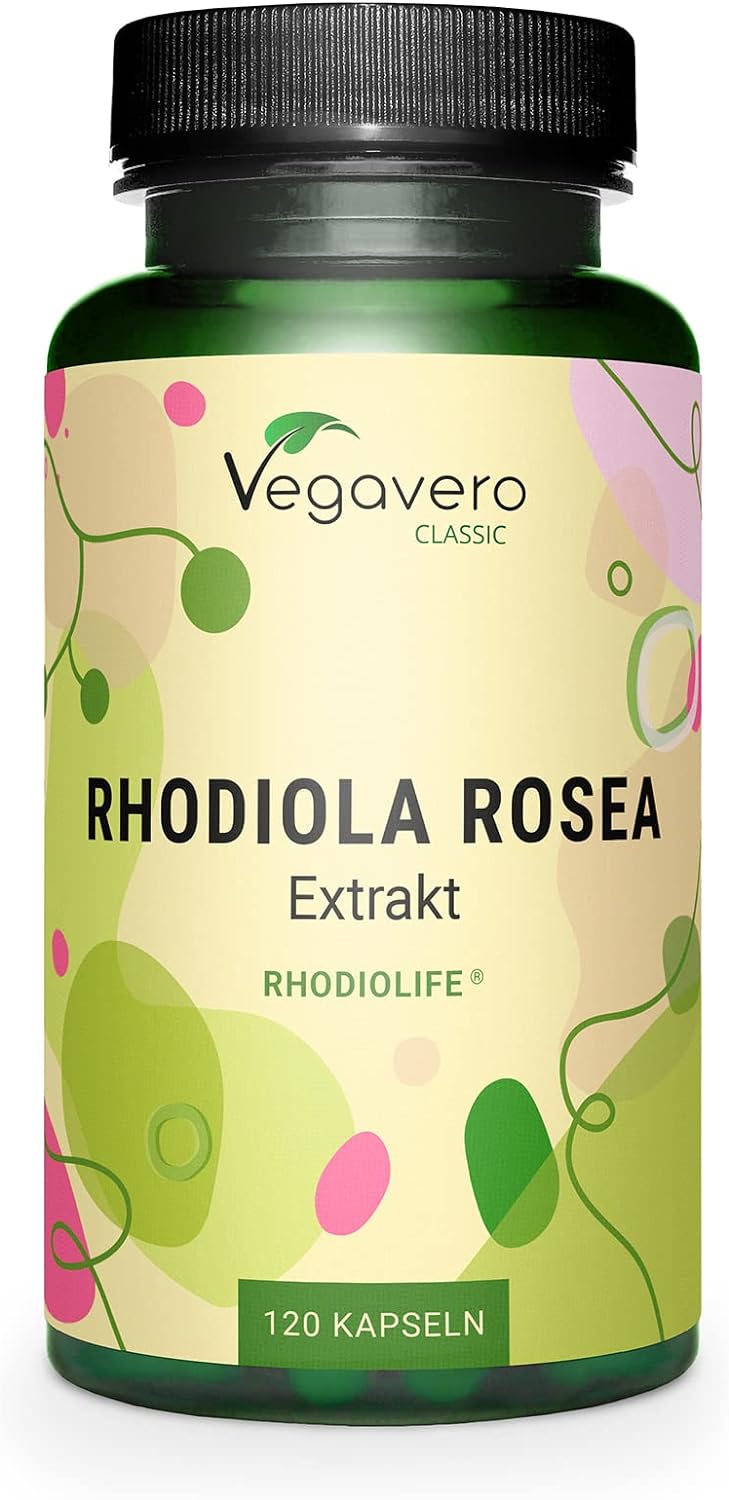 Vegavero Rhodiola rosea | 120 Kapseln | Rosenwurz Extrakt | Markenrohstoff Rhodiolife® | 3% Rosavin | 1% Salidrosid | vegan