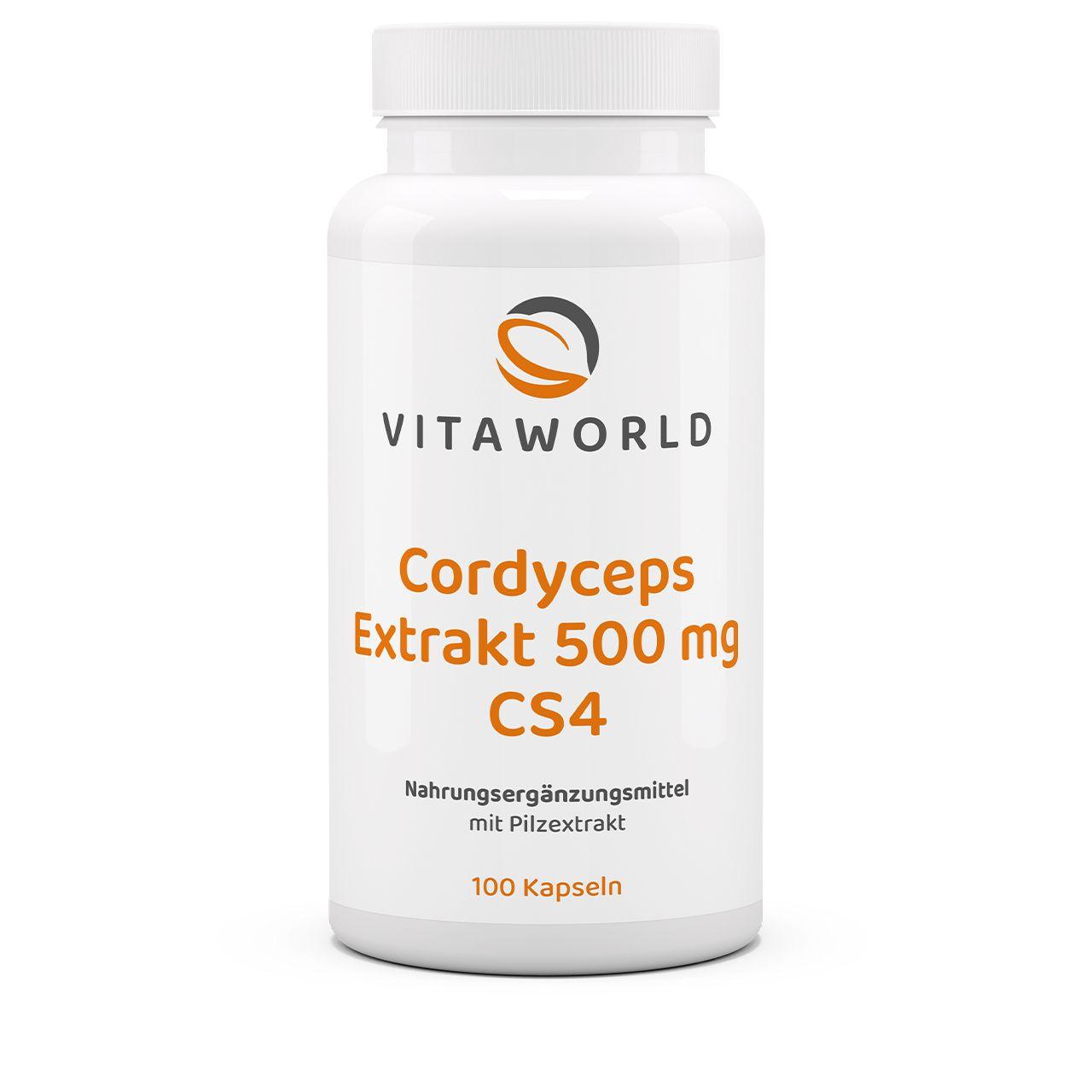 Vitaworld Cordyceps Extrakt 500 mg CS4 | 100 Kapseln | 100 mg Polysaccharide | Chinesischer Raupenpilz | Hochwertiger Pilzextrakt