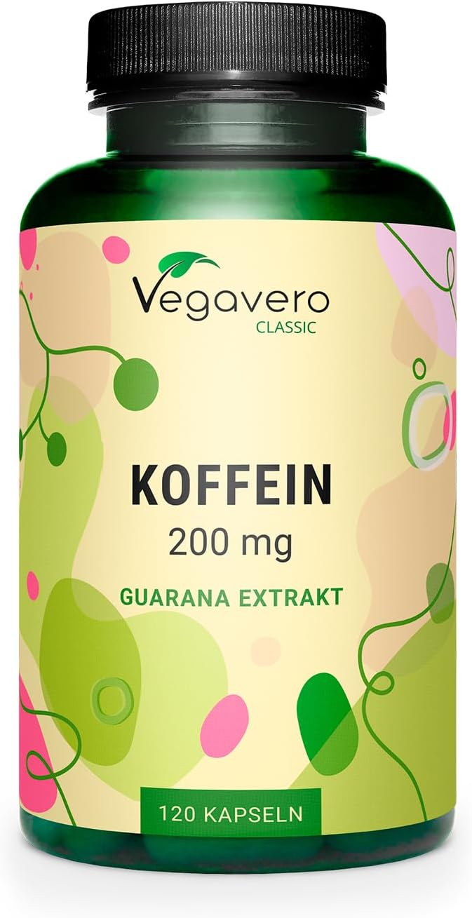 Vegavero Koffein | 120 Kapseln | Mit Guarana Extrakt | Vegan | Natürlicher Energielieferant | Ohne Zusatzstoffe