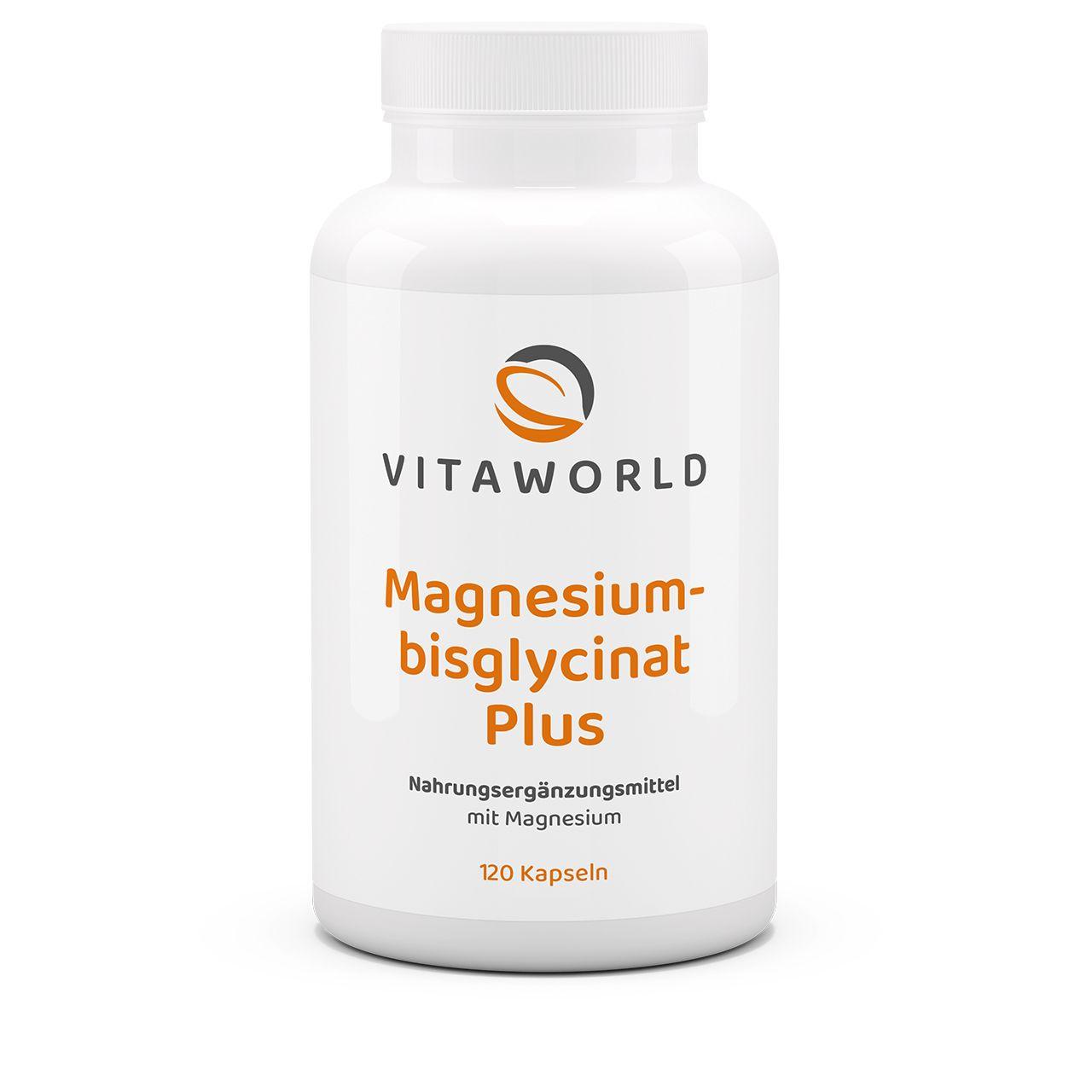 Vitaworld Magnesiumbisglycinat Plus | 120 Kapseln | 333 mg Magnesium pro Tagesdosis | Unterstützt Muskeln und Nerven | Hohe Bioverfügbarkeit | Vegan