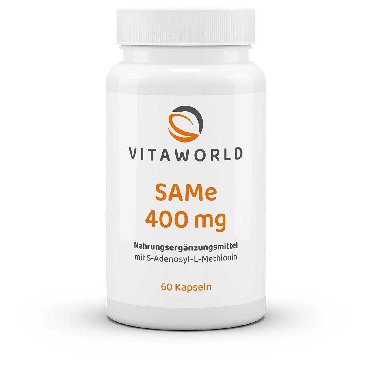 Vitaworld SAMe 400mg | 60 Kapseln |  400 mg reines S-Adenosyl-L-Methionin pro Kapsel | enthält 75 % aktives und 25 % inaktives Isomer | Vegan