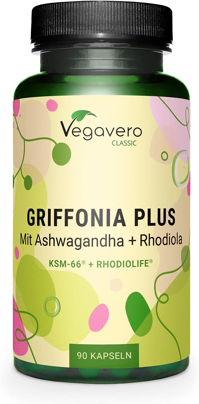 Vegavero Griffonia Plus | 90 Kapseln | 5-HTP | Ashwagandha | Rhodiola | Vegan | Laborgeprüft