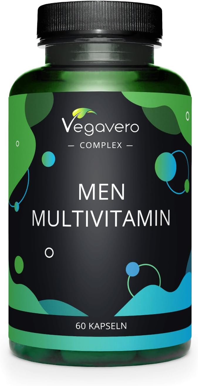 Vegavero Men Multivitamin | 60 Kapseln | A-Z Vitamine & Mineralien | Mit Sägepalme & Knoblauch Extrakt | Vegan