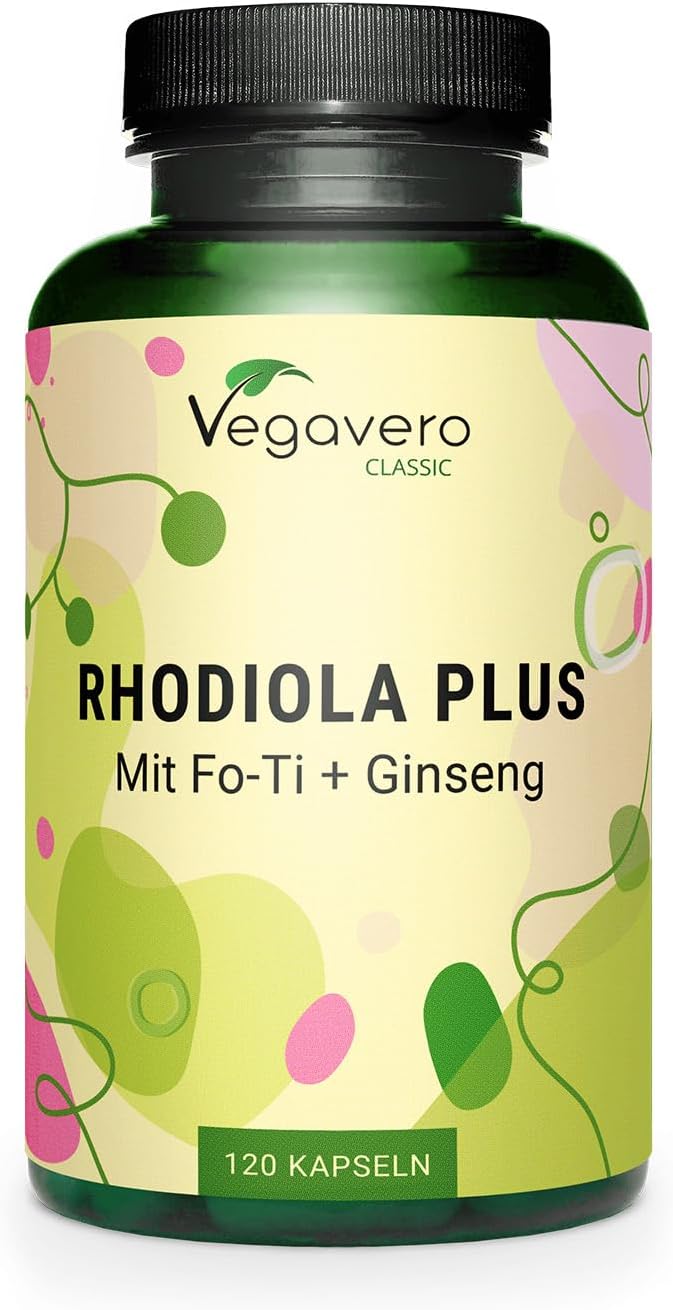 Vegavero Rhodiola Plus | 120 Kapseln | Rosenwurz, Fo-Ti & Ginseng | 3% Rosavin | 1% Salidroside | vegan