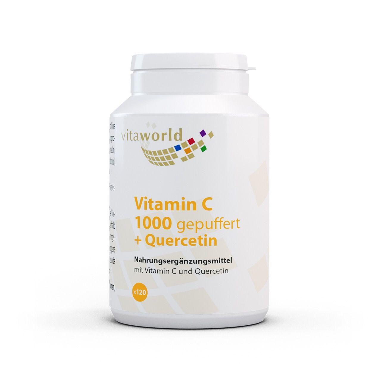 Vitaworld Vitamin C 1000 gepuffert + Quercetin | 120 Tabletten | Schonend für den Magen | Hochdosiertes Vitamin C | Unterstützt Immunsystem | Antioxidativ | Vegan