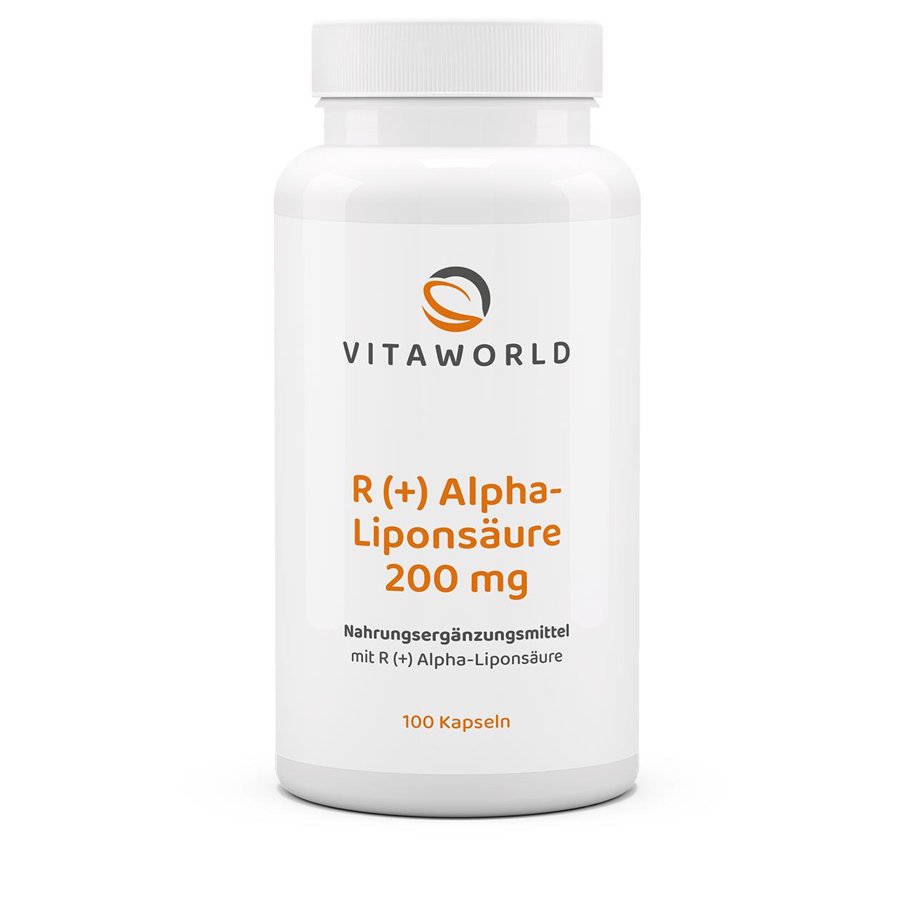 Vitaworld R(+) Alpha-Liponsäure 200 mg | 100 Kapseln | Natürliches Coenzym | Zelluläre Energieproduktion | Hochdosiert | Antioxidans | Vegan