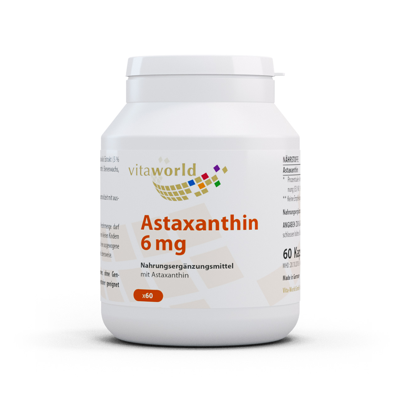 Vitaworld Astaxanthin | 60 Kapseln | 100 % natürliches Astaxanthin | vegan | gluten- und laktosefrei