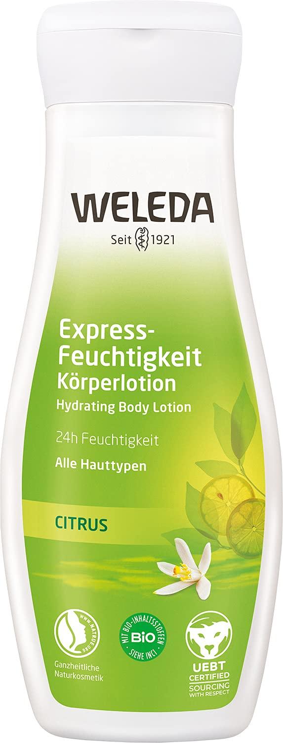 Weleda Express-Feuchtigkeit Körperlotion Citrus | 200 ml | Mit Bio-Aloe Vera Gel & Bio-Kokosöl | 24 Stunden Feuchtigkeit | Alle Hauttypen | Vegan