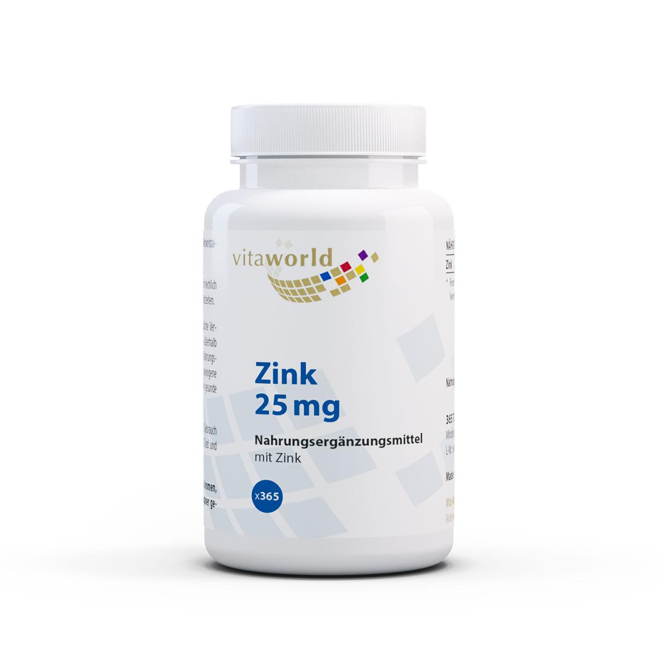 Vitaworld Zink 25 mg | 365 Tabletten | Hochdosiert | hohe Bioverfügbarkeit durch Zinkbisglycinat | Unterstützt Immunsystem | Vegan