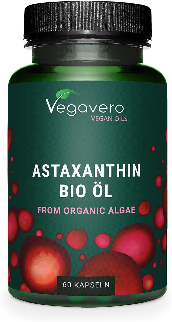 Vegavero Astaxanthin Öl BIO | 60 Kapseln | 8 mg Astaxanthin pro Kapsel | vegan