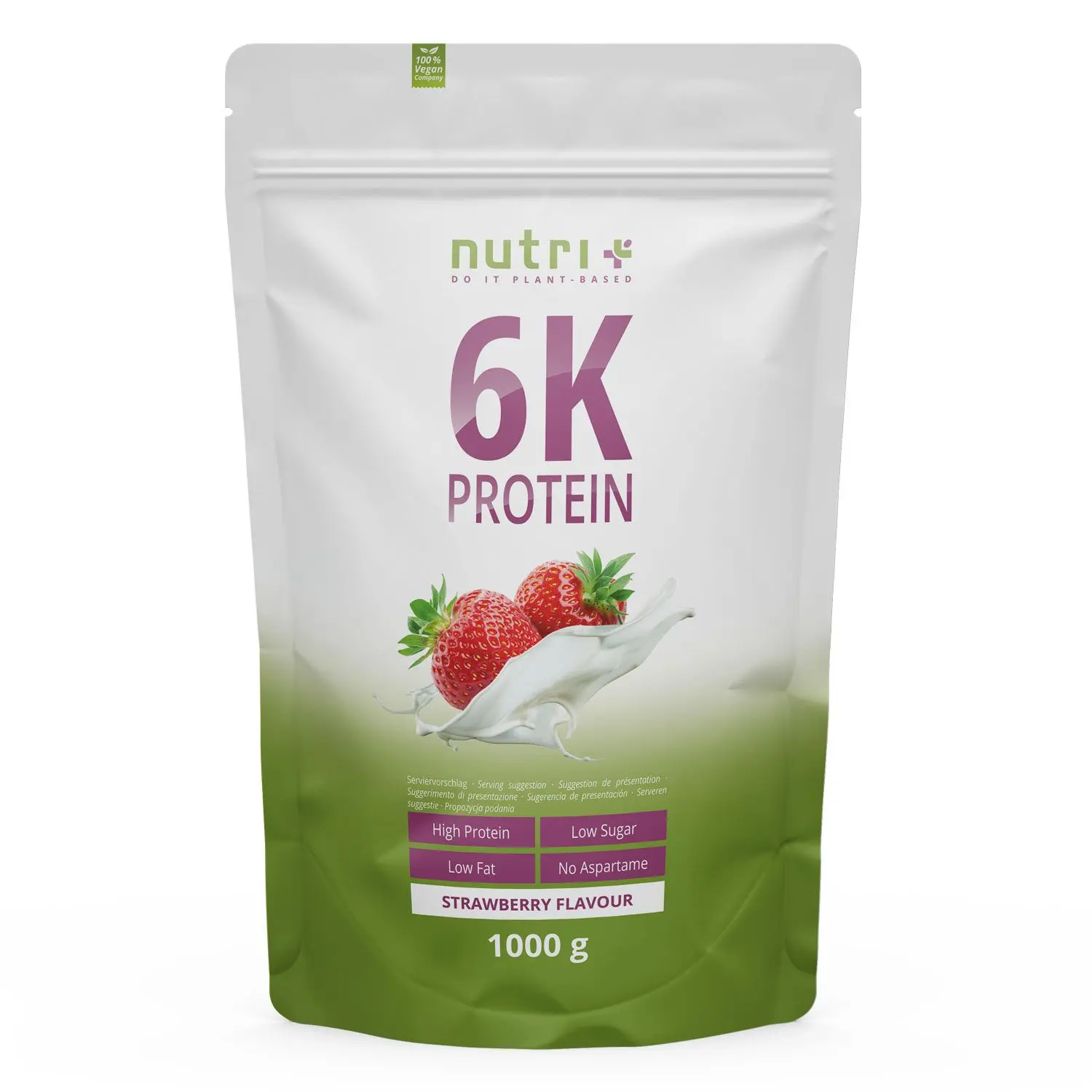 nutri+ 6k Proteinpulver | 1000 g | vegan | hoher Eiweißgehalt | mit 6 pflanzlichen Proteinen | hohe biologische Wertigkeit