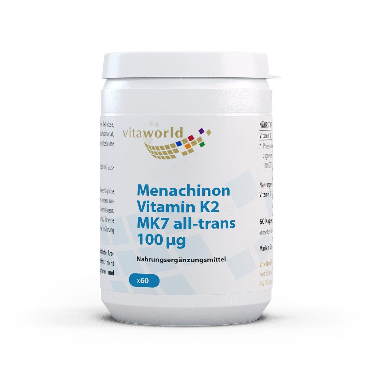 Vitaworld Menachinon Vitamin K2 MK7 | 60 Kapseln | 100 % Bioverfügbarkeit | All-trans MK7 | Unterstützt Knochen und Blutgerinnung | Vegan