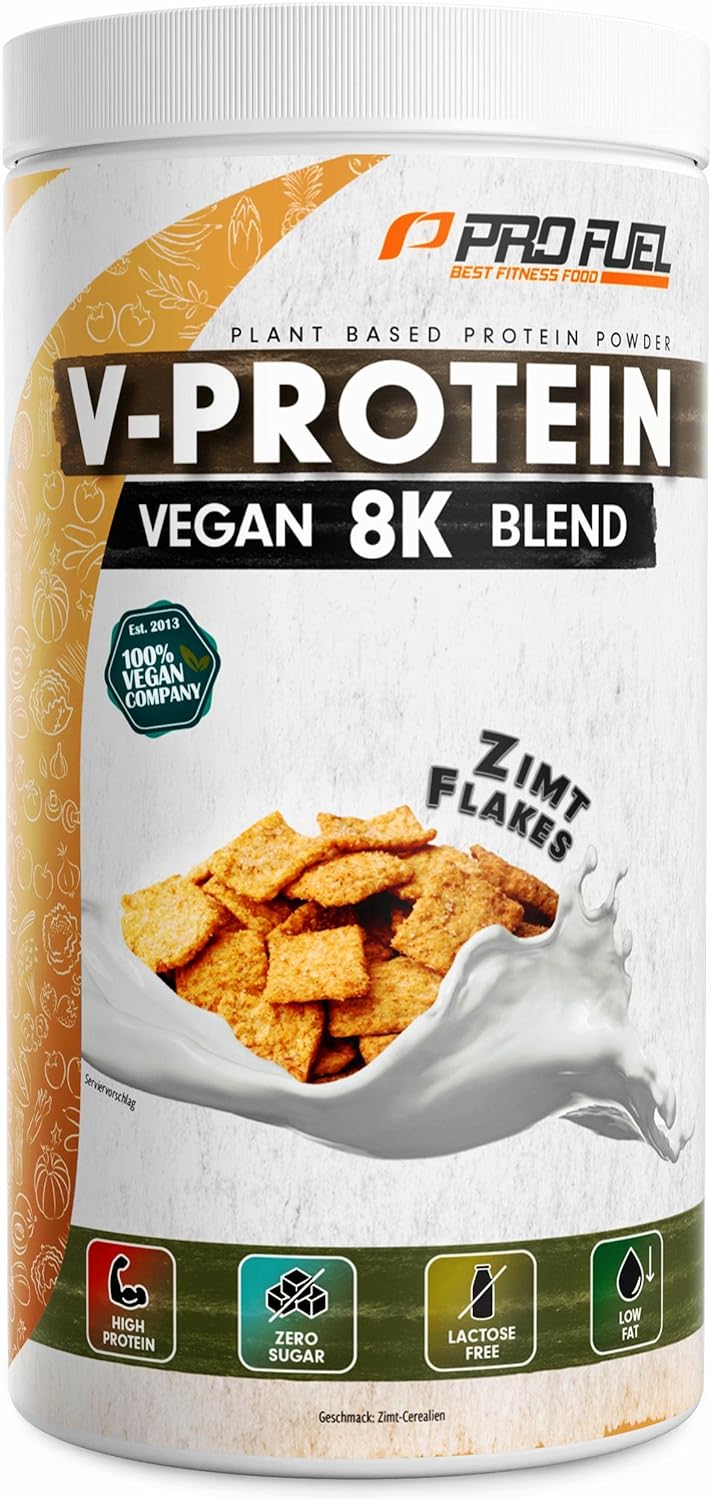 ProFuel V-PROTEIN 8K Blend | 9 Geschmacksrichtungen | Veganes Proteinpulver aus 8 pflanzlichen Proteinen | Hoher Proteingehalt | Cremig & lecker | Made in Germany