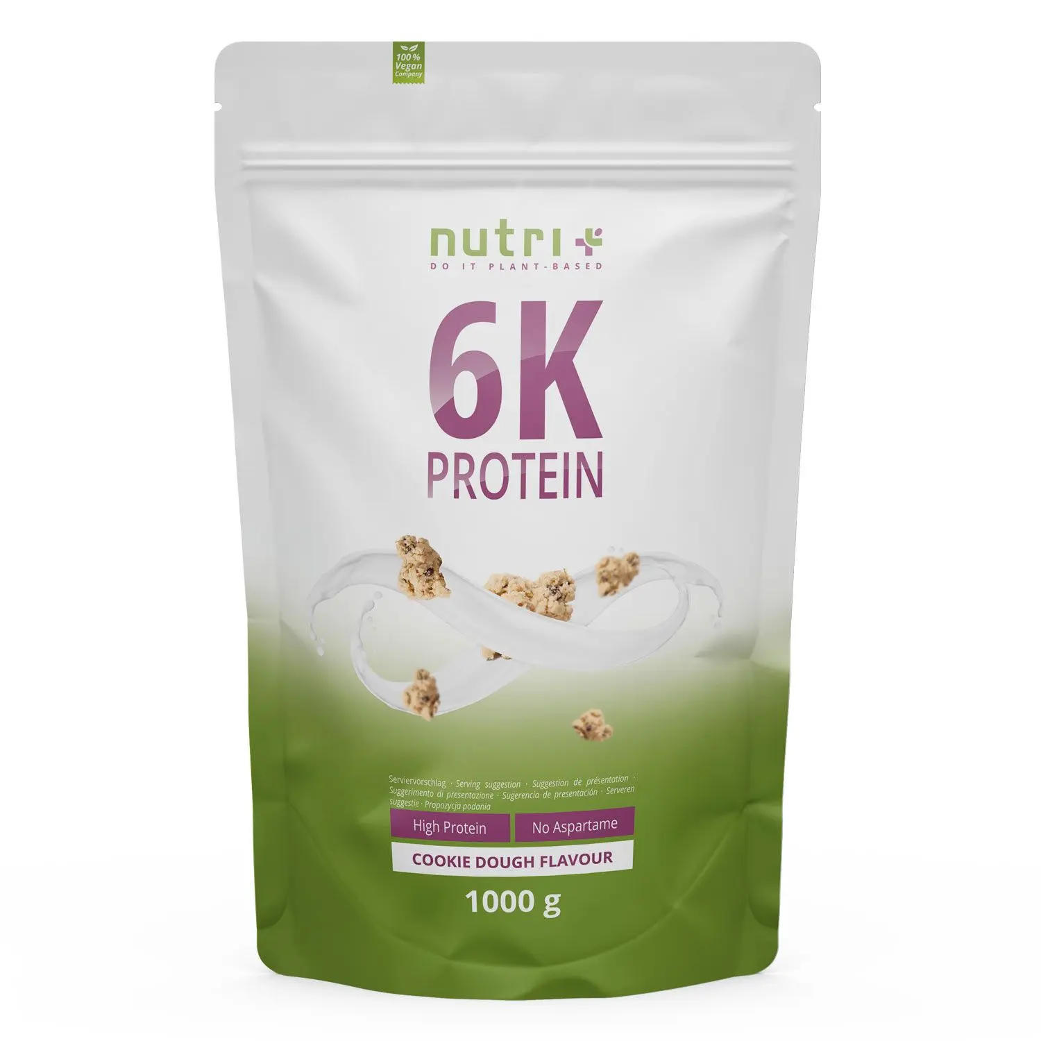 nutri+ 6k Proteinpulver | 1000 g | vegan | hoher Eiweißgehalt | mit 6 pflanzlichen Proteinen | hohe biologische Wertigkeit