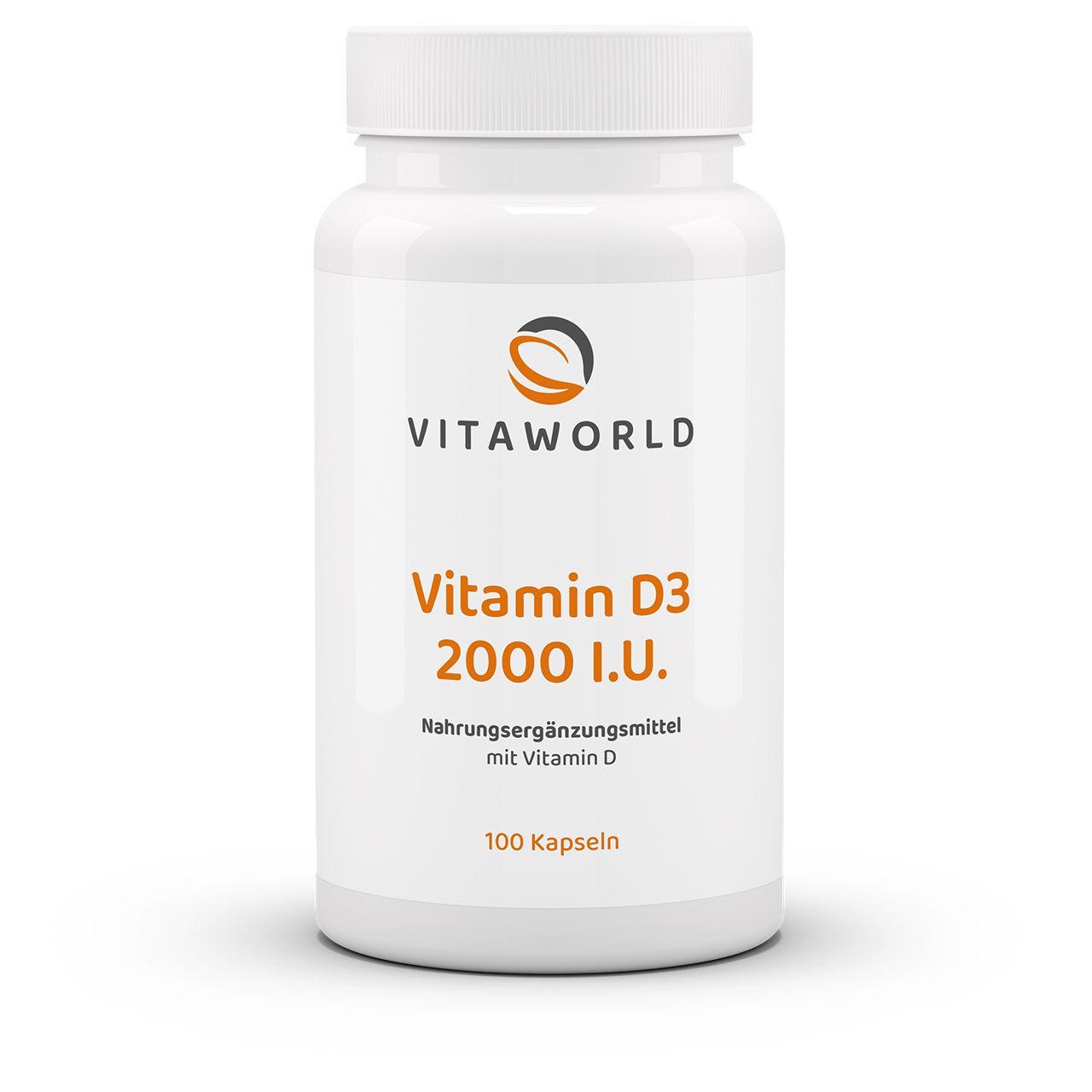 Vitaworld Vitamin D3 2000 I.U. | 100 Kapseln | Unterstützt Knochen und Muskeln | Hochdosiert | Leicht zu schlucken | Ideal für tägliche Einnahme