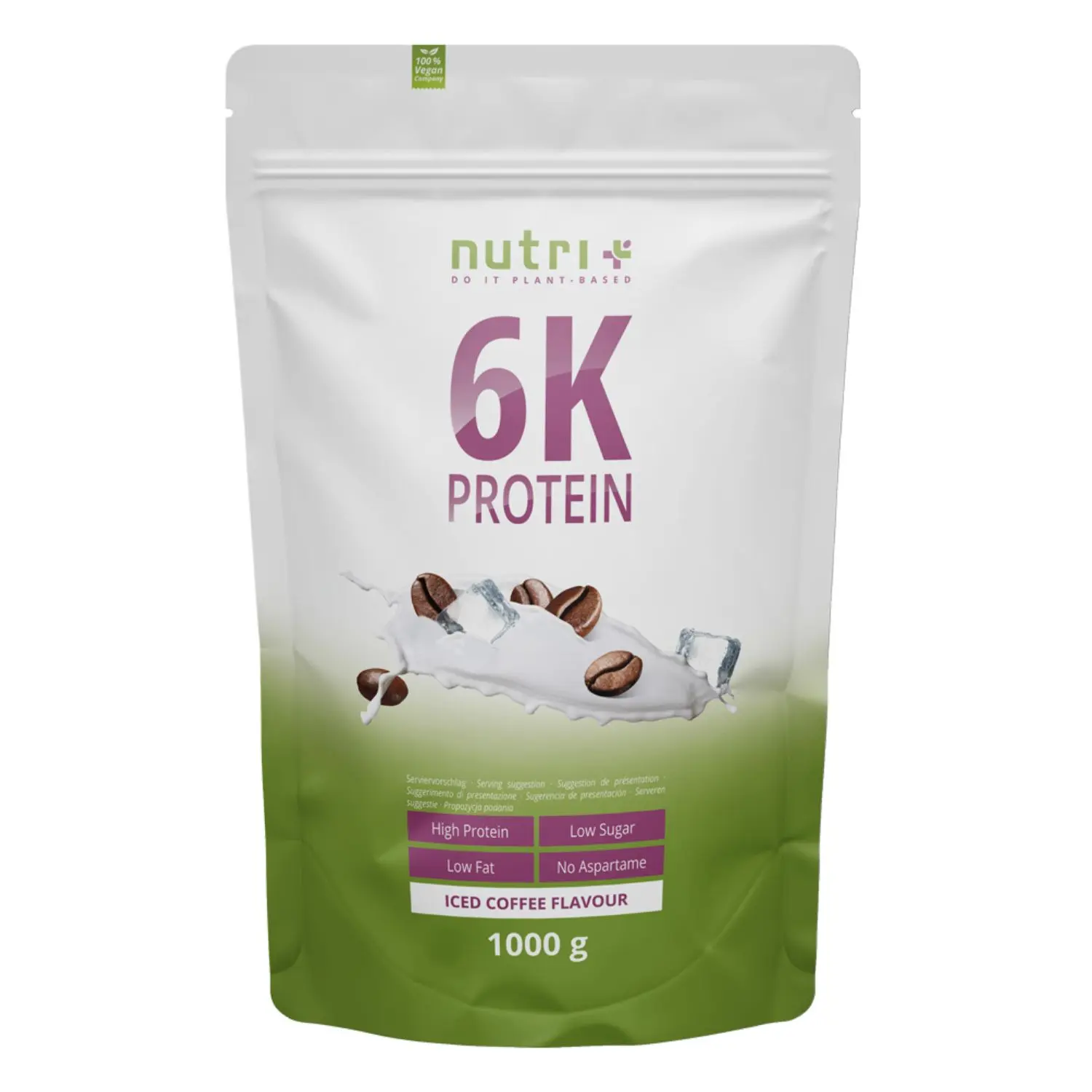 nutri+ 6k Proteinpulver | 1000 g | vegan | hoher Eiweißgehalt | mit 6 pflanzlichen Proteinen | hohe biologische Wertigkeit