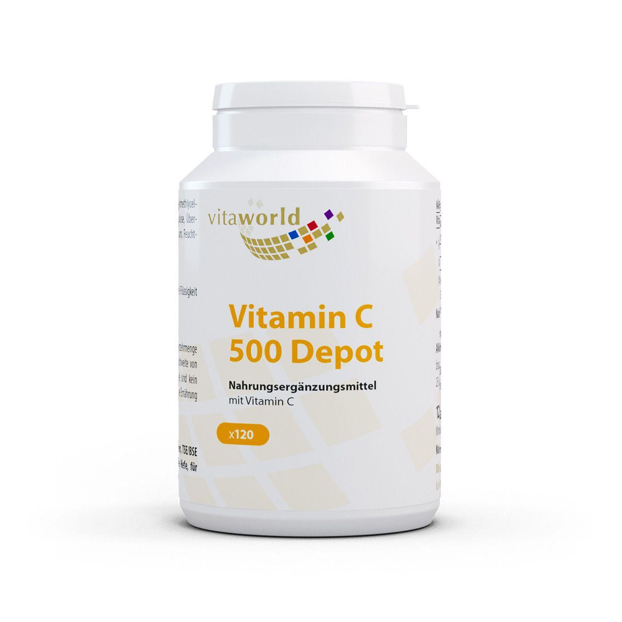 Vitaworld Vitamin C 500 Depot | 120 Kapseln | Langzeitwirkung | Hochdosiertes Vitamin C | Unterstützt das Immunsystem | Antioxidativ | Vegan