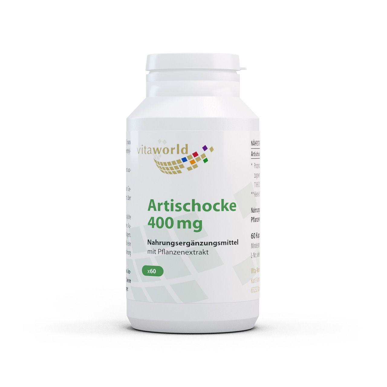 Vitaworld Artischocke 400 mg | 60 Kapseln | Mit Bitterstoff Cynarin | Unterstützt die Lebergesundheit | Hochwertiger Pflanzenextrakt | Vegan