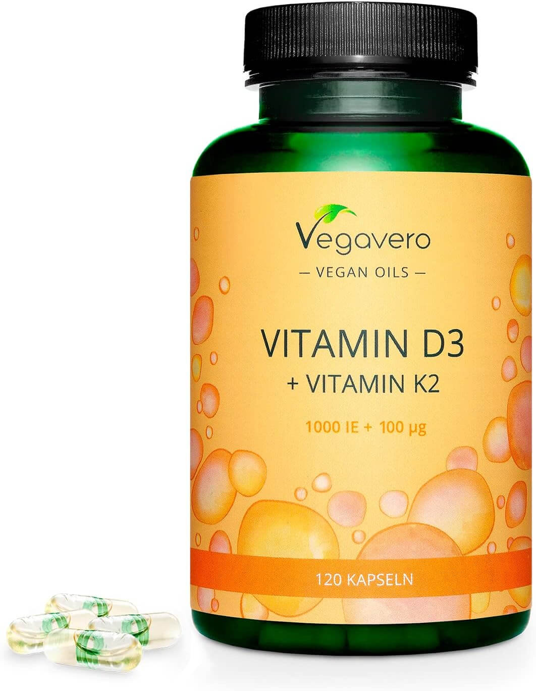 Vegavero Vitamin D3 + Vitamin K2 | 120 Kapseln | mit MCT-Öl für erhöhte Bioverfügbarkeit