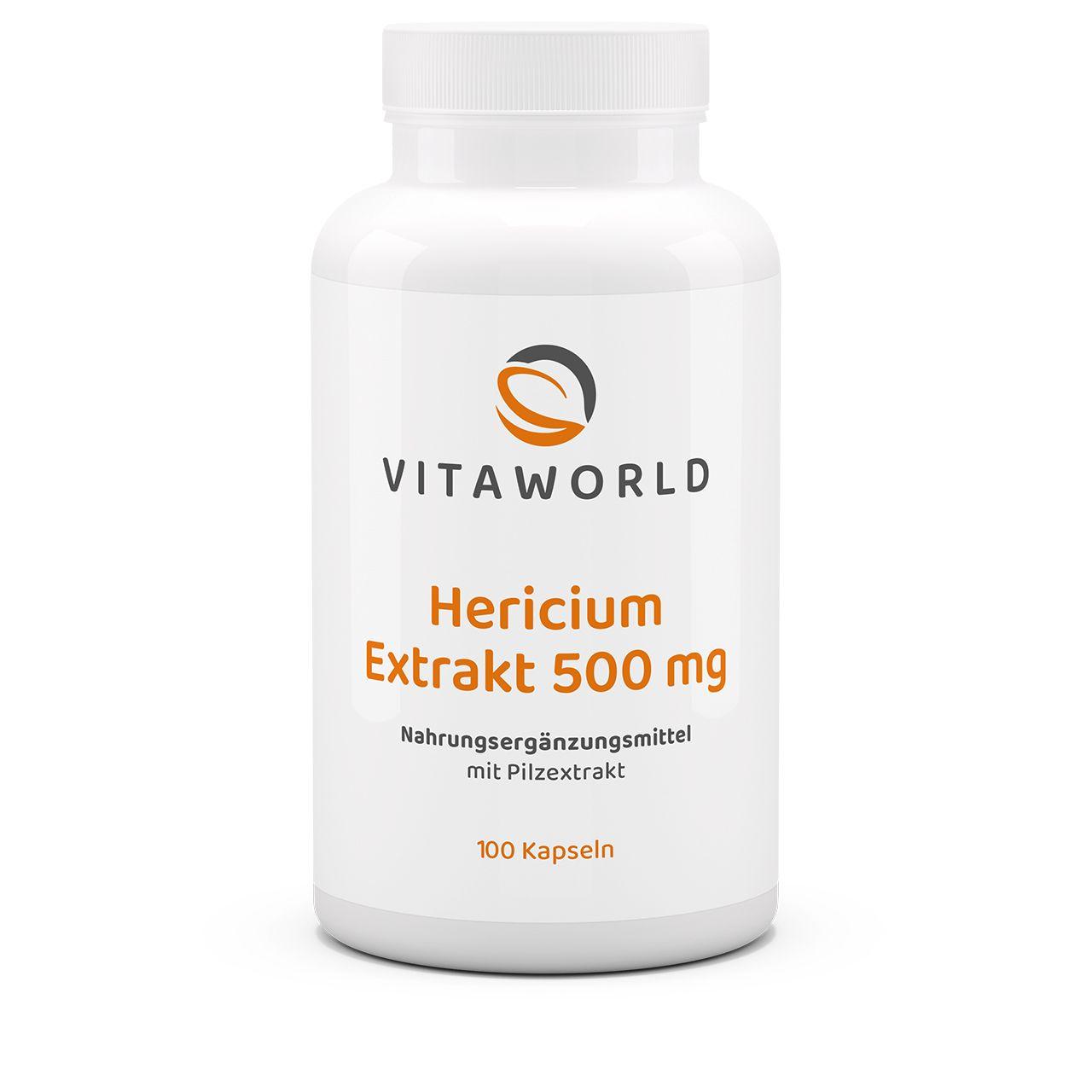 Vitaworld Hericium Extrakt 500 mg | 100 Kapseln | Igelstachelbart | 150 mg Polysaccharide | Harmonisierend | Vitalpilz | Vegan