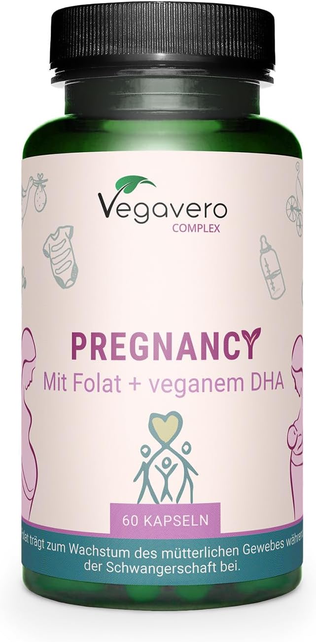 Vegavero Pregnancy | 60 Kapseln | 17 Nährstoffe mit DHA & Folsäure | Vegan | Schwangerschaft, Stillzeit & Kinderwunsch