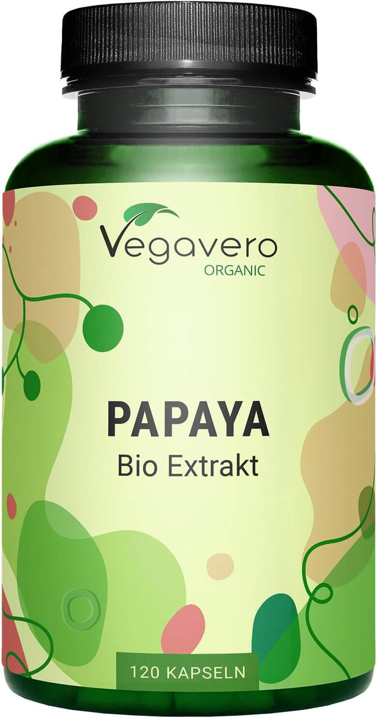 Vegavero Papaya Extrakt BIO | 120 Kapseln | Hochdosiert | Vegan | aus spanischen Bio-Papayas
