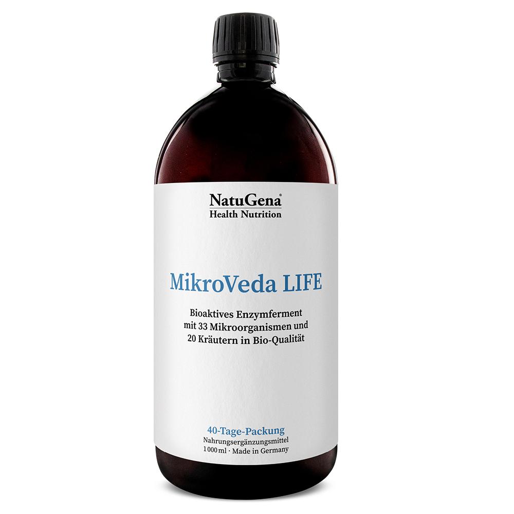 NatuGena MikroVeda LIFE | 1000 ml | Bioaktives Enzymferment | 33 Bakterienstämme & 20 Bio-Kräuter | Vegan | Für Mikrobiom & Verdauung | Made in Germany