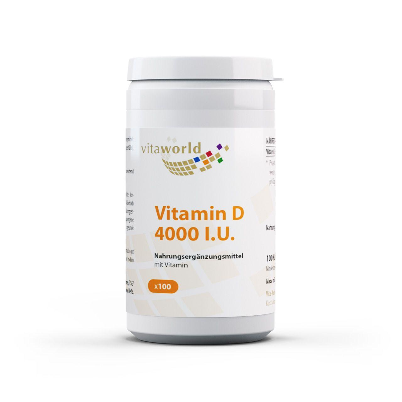 Vitaworld Vitamin D3 4000 I.U. | 100 Kapseln | Hochdosiert | Unterstützt Knochen und Muskeln | Leicht zu schlucken | Ideale tägliche Ergänzung