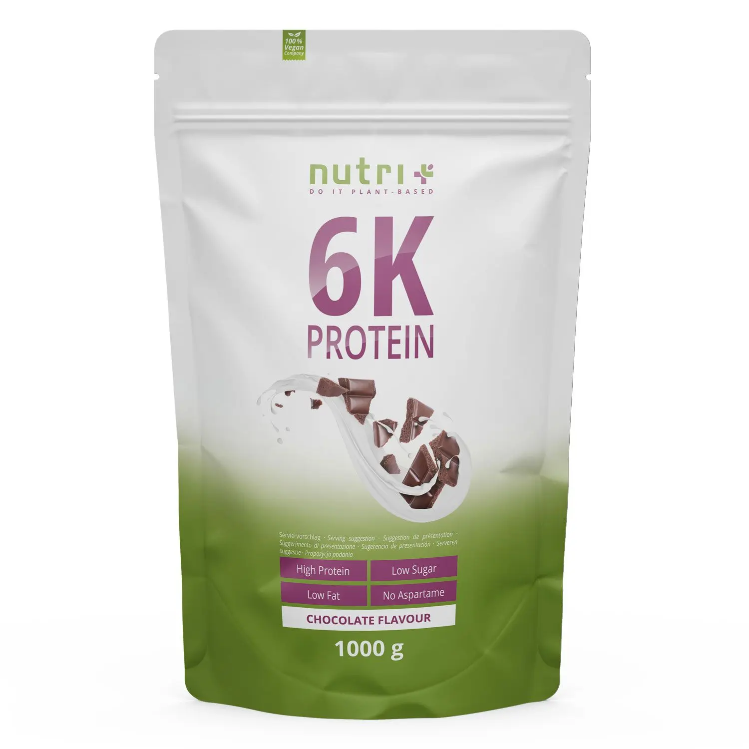 nutri+ 6k Proteinpulver | 1000 g | vegan | hoher Eiweißgehalt | mit 6 pflanzlichen Proteinen | hohe biologische Wertigkeit