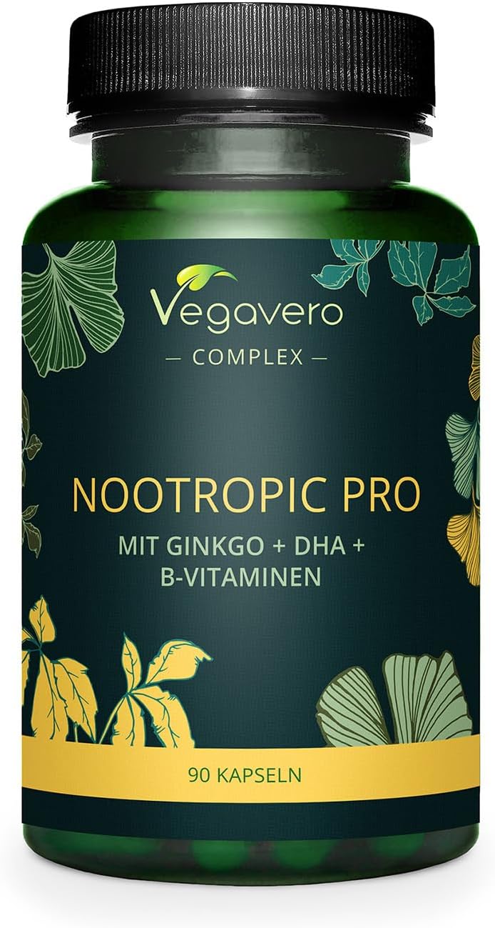 Vegavero Nootropic Pro | 90 Kapseln | Vegan | Mit Brahmi, Ginkgo und Ginseng | Unterstützt Gehirnfunktion | Ohne Zusatzstoffe