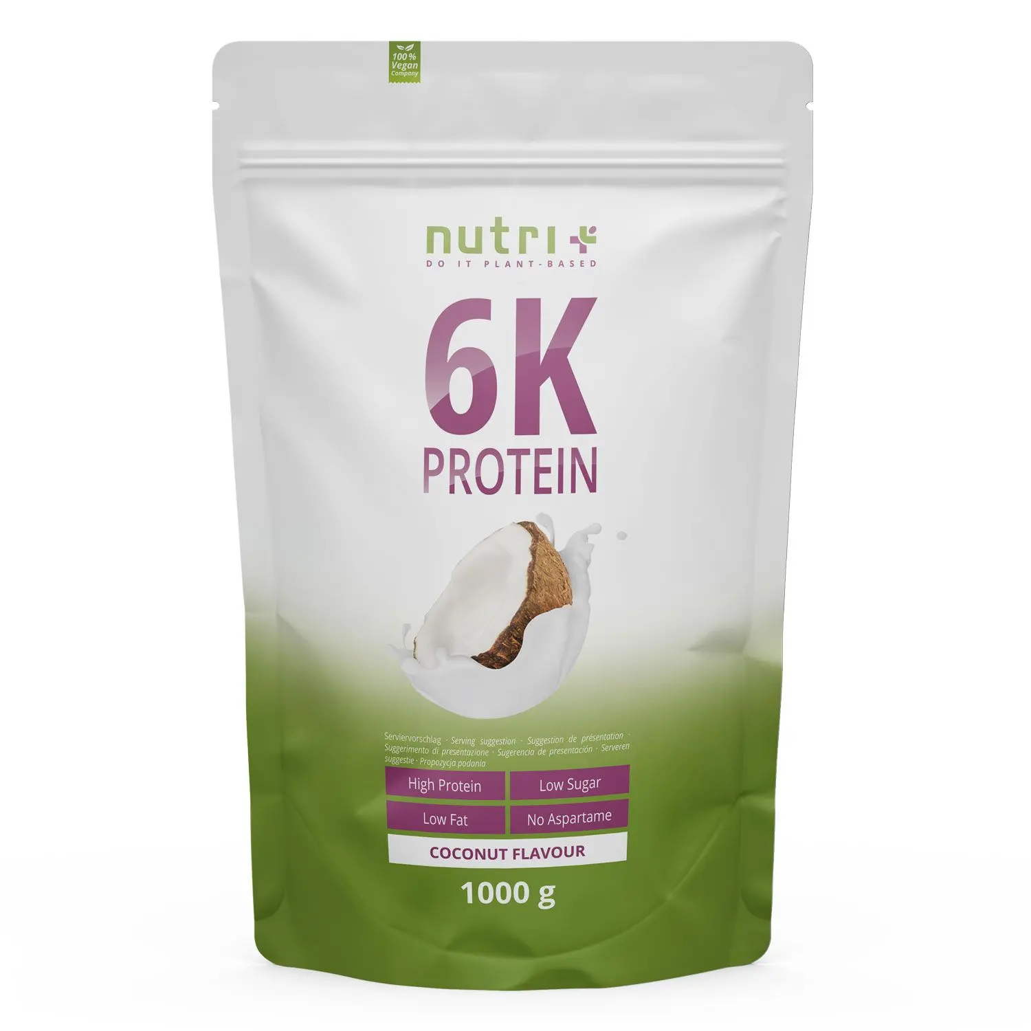 nutri+ 6k Proteinpulver | 1000 g | vegan | hoher Eiweißgehalt | mit 6 pflanzlichen Proteinen | hohe biologische Wertigkeit