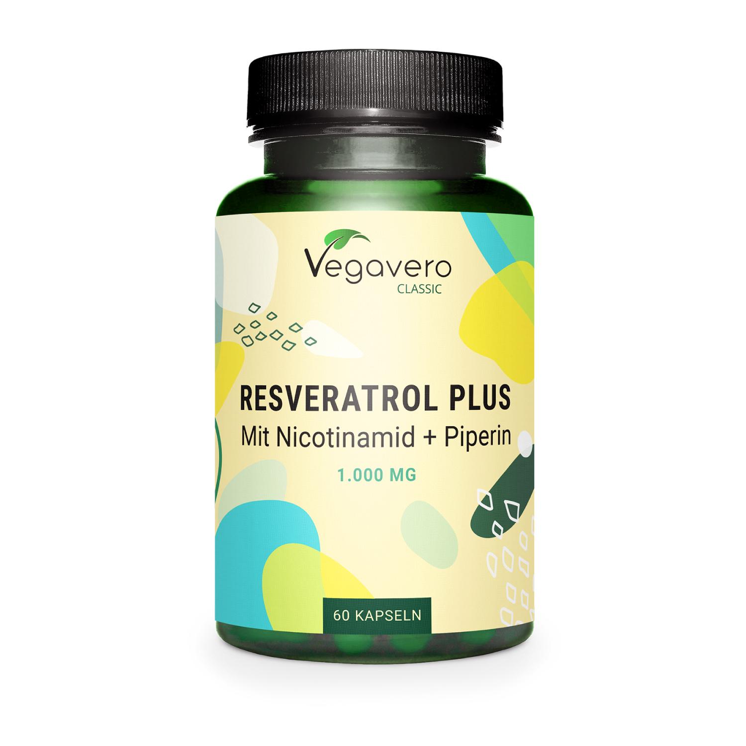 Vegavero Resveratrol Plus | 60 Kapseln | Mit Nicotinamid (Vitamin B3) + Piperin | Vegan